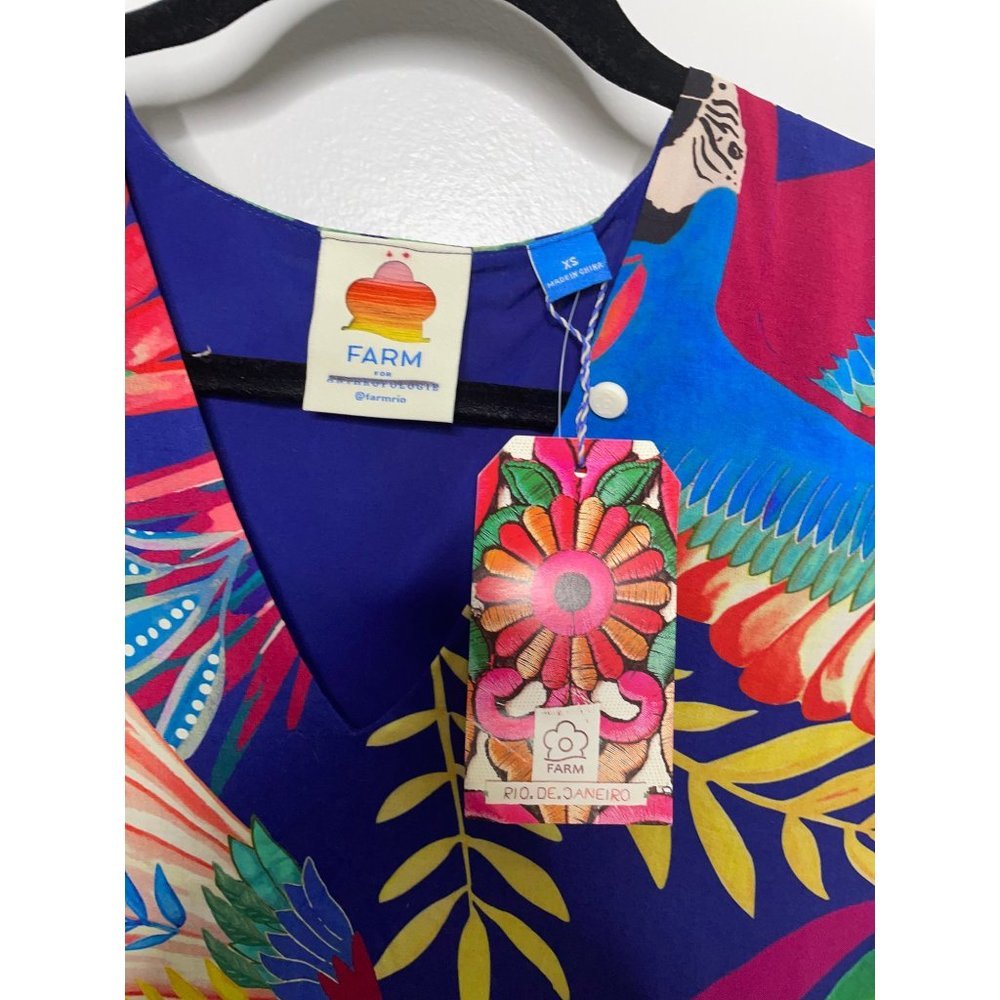 Anthropologie Farm Rio Kaia Tropical Bird Blouse Size XS NWT Bell Sleeves - Picture 7 of 7